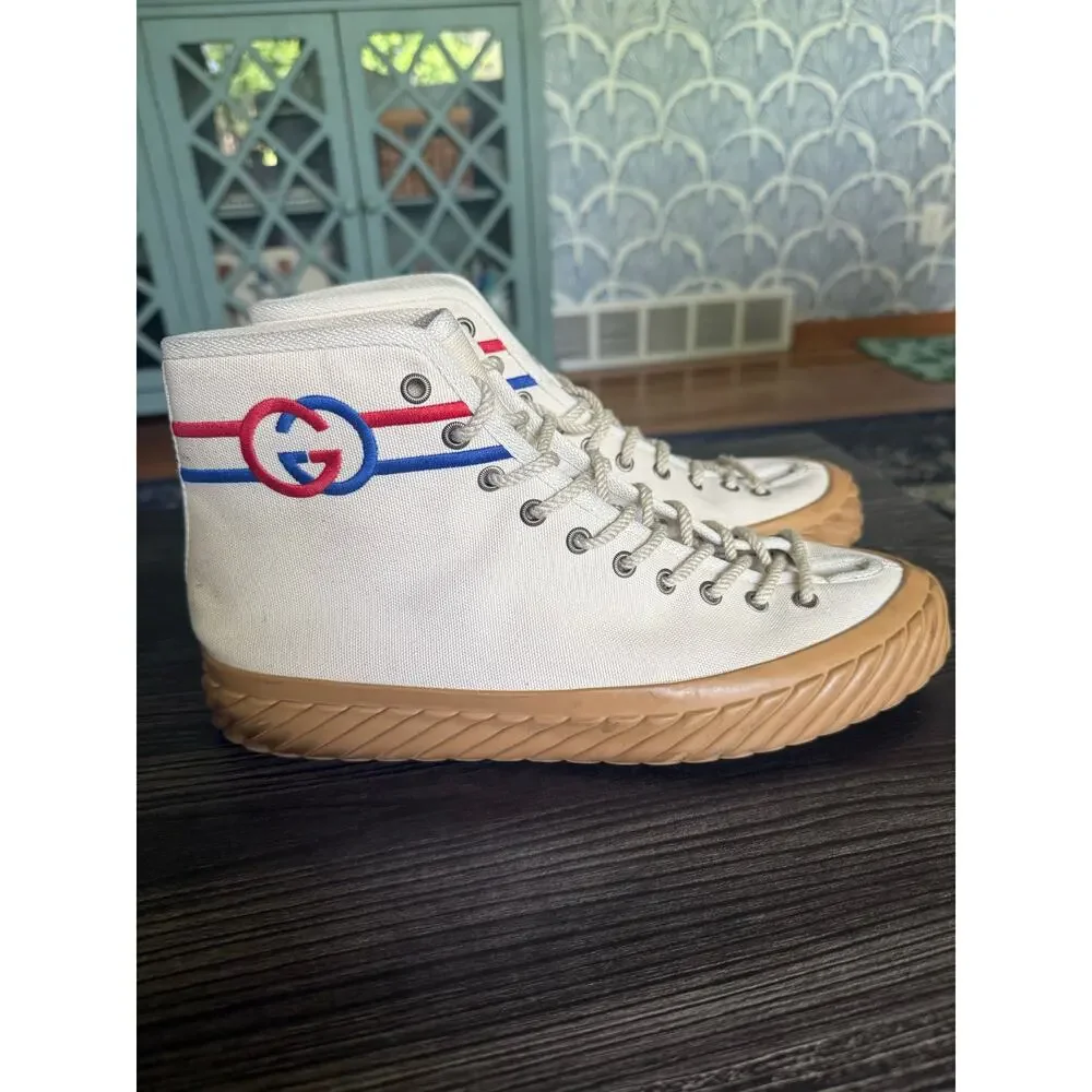 Gucci Tortuga GG Logo Red, White, & Blue High Top Sneakers Sz. 8M/10W